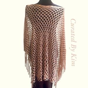 Open Weave Bathing Suit Cover Up / Shawl / Poncho. Metallic Rosé Color. New!